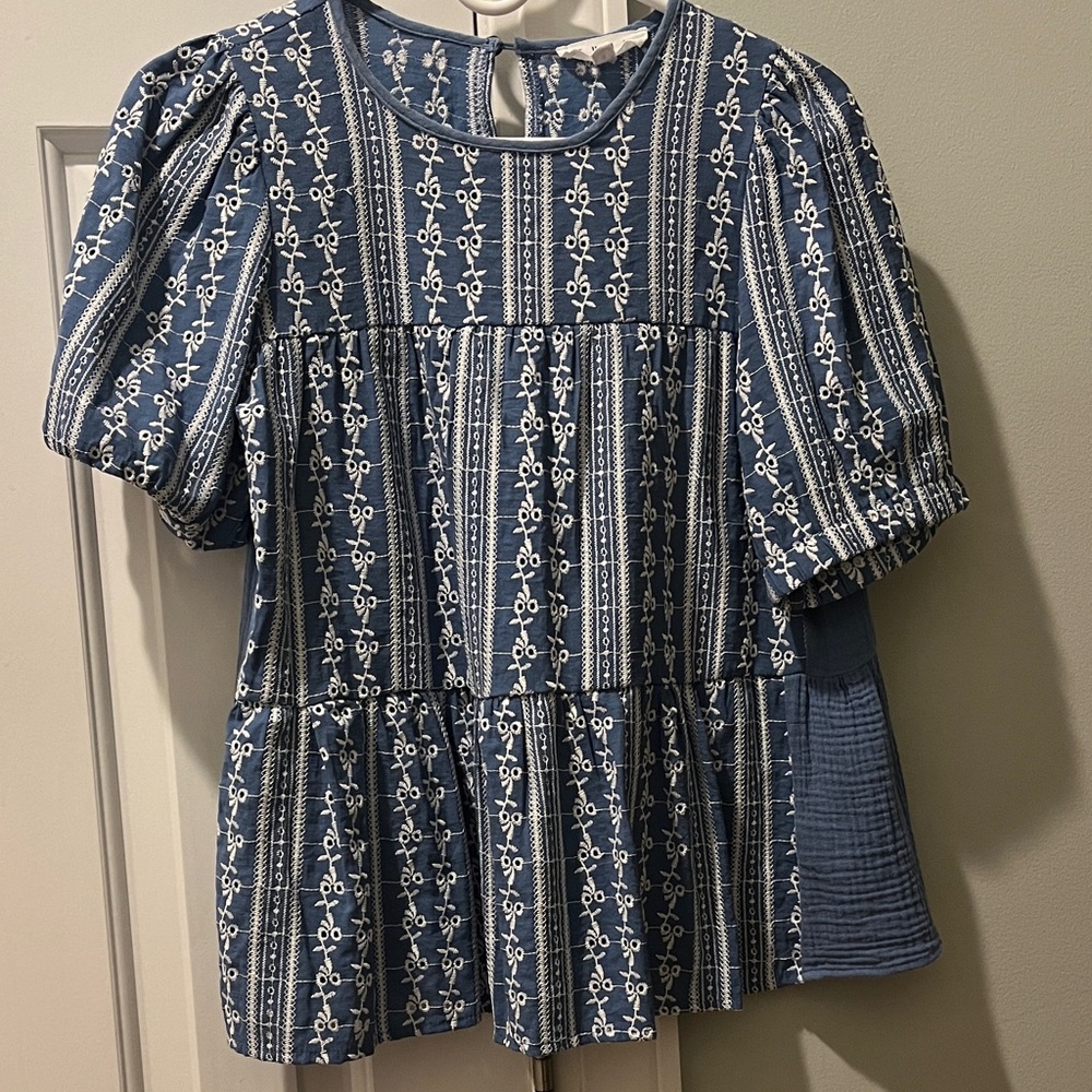 THML Blue and White Embroidered Top